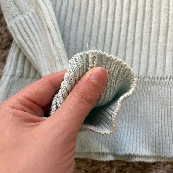 TheOpen Product Blue V Neck Ribbed Sweater Bell Sleeves Women's Size S - Picture 10 of 13